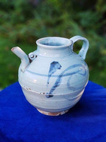 Antiek Chinees blauw-witte steengoed wijnkan / waterkan -