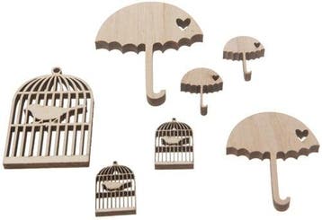 Houten Parapluutjes en vogelkooitjes 2,5–7 cm figuurtjes, Ophalen of Verzenden, Nieuw