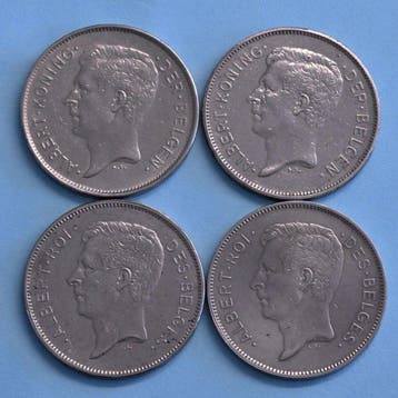 België. Albert I. 20 Francs/4 Belga 1931 Vier verschillende