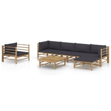 vidaXL 7-delige Loungeset met donkergrijze kussens bamboe, Tuin en Terras, Tuinsets en Loungesets, Verzenden, Nieuw, Hout, Loungeset