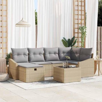 vidaXL Bankstel 7 st poly rattan, Verzenden, Nieuw, 7 zitplaatsen