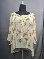 Blouse ecru bloemenprint vleermuismouw maat 42, Zo goed als nieuw, Maat 42/44 (L), Beige, Lange mouw