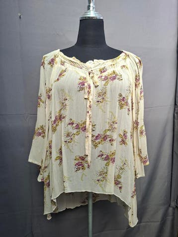 Blouse ecru bloemenprint vleermuismouw maat 42, Zo goed als nieuw, Maat 42/44 (L), Beige, Lange mouw