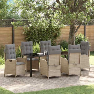 vidaXL Tuin eettafelset 7 st Beige poly rattan, Verzenden, Nieuw, 7 zitplaatsen