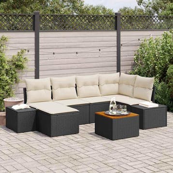 vidaXL Tuin Sofa Set 7 st Zwart en wit, Tuin en Terras, Verzenden, Nieuw, Rotan, 7 zitplaatsen