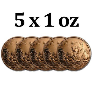 Verenigde Staten. 5 x 1 oz 2012 Panda 999 Fine Copper Round