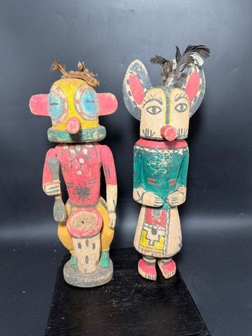 2 poppen in de Hopi-kachina-stijl - Hout - V.S. - Achyuta