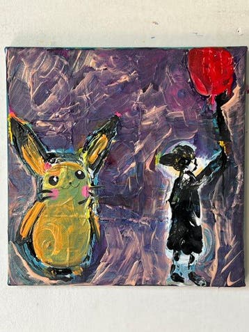 David Harianna (1978) - Pikachu Abstract Acrilico “NO, Nieuw