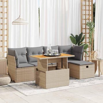 vidaXL 6-delige Loungeset met kussens poly rattan acacia, Verzenden, Nieuw, Loungeset