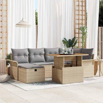 vidaXL Tuin Sofa Set 7 st Beige poly rattan, Verzenden, Nieuw, Rotan, 7 zitplaatsen