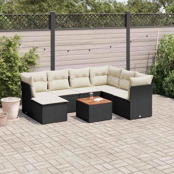 vidaXL 8-delige Loungeset met kussens poly rattan zwart, Verzenden, Nieuw, Loungeset