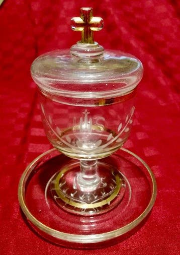 Pisside van handgemaakt glas met monogramma IHS - Glas -, Antiek en Kunst