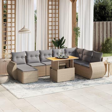 vidaXL 9-delige Loungeset met kussens poly rattan beige, Verzenden, Nieuw, Loungeset