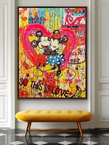 Joaquim Falco - MICKEY AND MINNIE......XXL Fluor paint, Antiek en Kunst