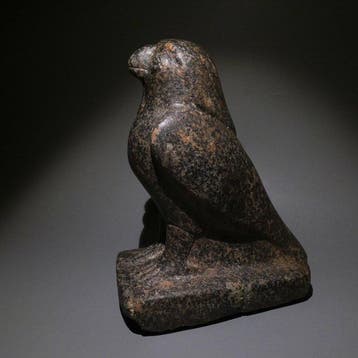 Oud-Egyptisch granodioriet Horus-valksculptuur. 19,5 cm
