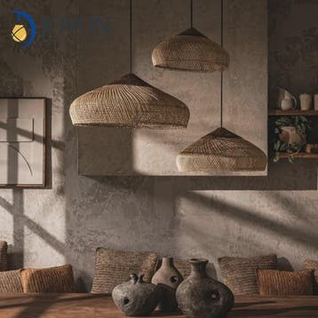 Rustieke Rotan Hanglamp Beige - Natuurlijke Wicker Plafondla, Verzenden, Nieuw