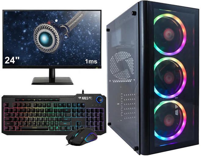 Complete Ryzen 5 Budget Game PC Setup met 24 Gaming Moni..., Computers en Software, Desktop Pc's, Nieuw, Ophalen of Verzenden