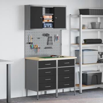 vidaXL Werkkast set met lade met plank met opslag 5 st Zwart, Verzenden, Nieuw