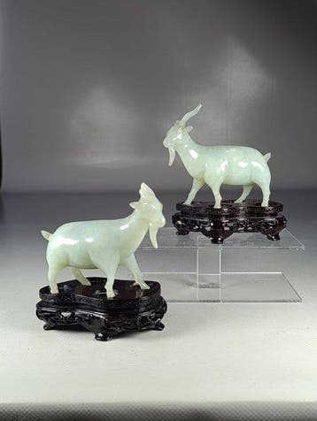 Paire de chèvre en jadéite - jadeiet - China (Zonder