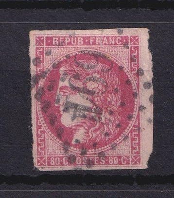 Frankrijk 1870 - Bladrand op Bordeaux 80c karminroze - Yvert, Gestempeld