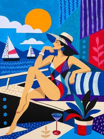 Adri Q 120 x 90 cm - La Mujer en el Yate y los Veleros al