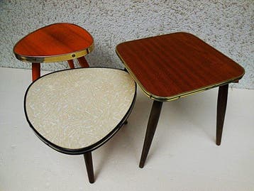 Bijzettafel - Hout, Resopal, Edelholz, - Drie vintage