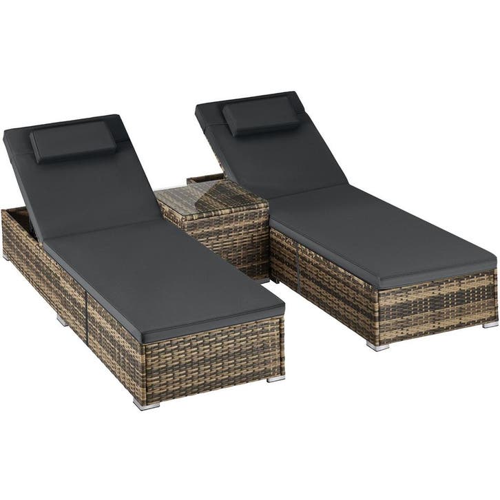 Wicker-tweepersoonsligbed met tafel Carbonera, verstelbare r, Tuin en Terras, Tuinsets en Loungesets, Verzenden