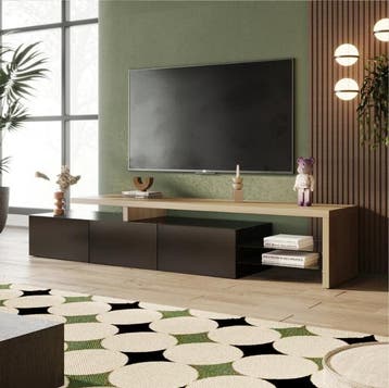Modern TV-meubel 197 cm – LED Verlichting, Houtlook en Glas, Huis en Inrichting, Kasten | Televisiemeubels, Verzenden, Nieuw