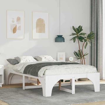 vidaXL Bedframe Wit 135 x 190 cm Massief grenenhout, Verzenden, Wit, Nieuw, Twijfelaar