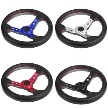SK-Import Stuur Drift Deep Dish 350mm 75mm Leer, Ophalen of Verzenden, Nieuw, Universele onderdelen