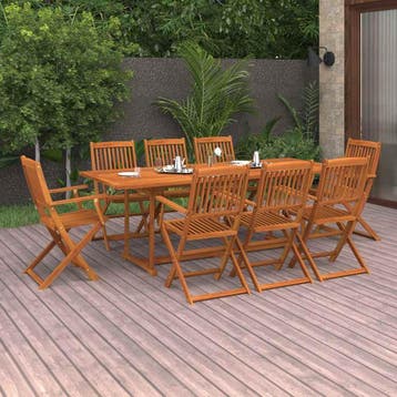 vidaXL 9-delige Tuinset 220x90x75 cm massief acaciahout, Tuin en Terras, Tuinsets en Loungesets, Nieuw, 8 zitplaatsen, Tuinset