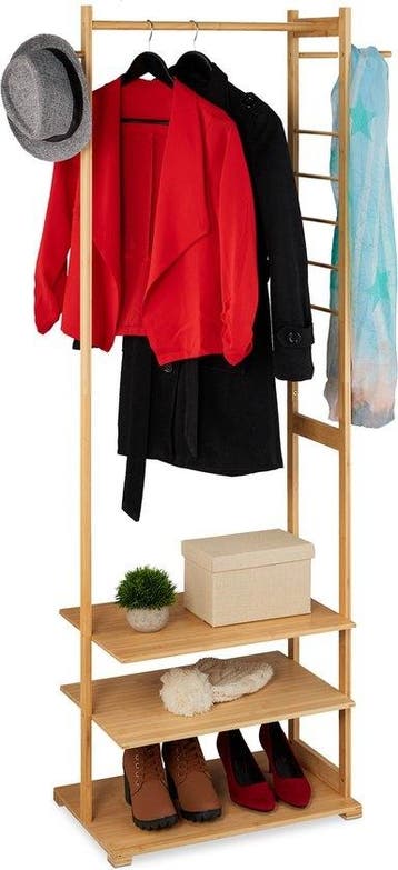 Kledingrek bamboe - 177,5x81x38 cm - 3 planken - 3 haken -, Huis en Inrichting, Verzenden, Nieuw