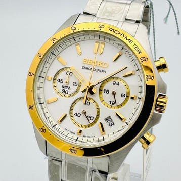 Seiko - Chronograph White Dial with Yellow Indexes - Date -