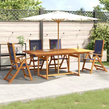 vidaXL 5-delige Tuinset massief acaciahout en textileen, 4 zitplaatsen, Nieuw, Tuinset, Verzenden