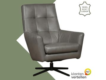 Leren draaifauteuil Central - Granada Steel (grijs), Huis en Inrichting, Fauteuils, Nieuw, Ophalen of Verzenden, 75 tot 100 cm