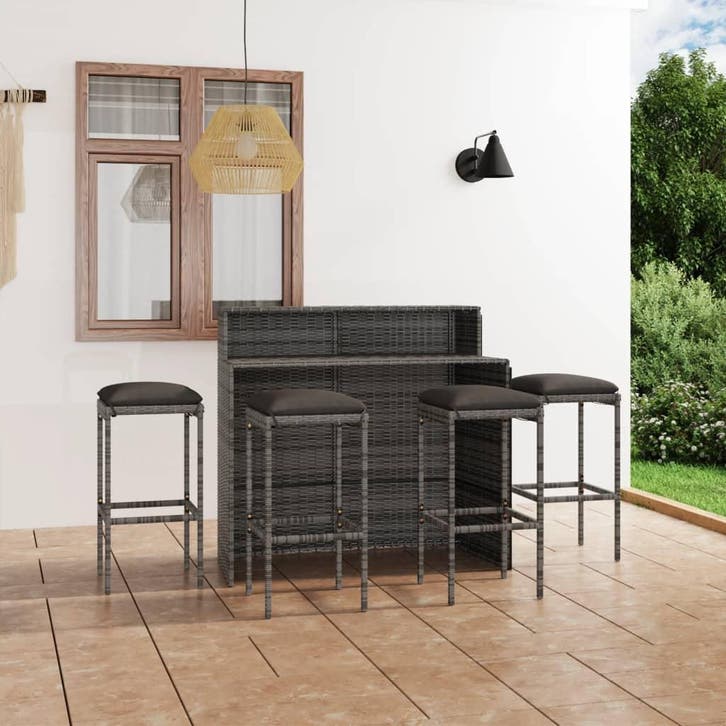 vidaXL 5-delige Tuinbarset met kussens grijs, Tuin en Terras, Tuinsets en Loungesets, Nieuw, 4 zitplaatsen, Verzenden