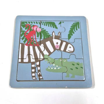 HEMA houten legpuzzel jungle met aap, zebra en krokodil, Verzenden, Gebruikt