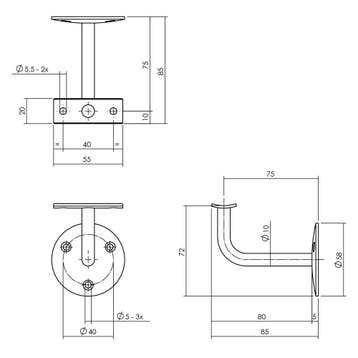 P+E Leuninghouder rond ø58mm opschroevend hol zadel rvs, Verzenden, Nieuw
