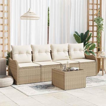 vidaXL Tuin Sofa Set Beige poly rattan, Verzenden, Nieuw, Rotan, 5 zitplaatsen