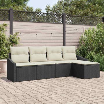 vidaXL Bankstel 5 st Zwart poly rattan, Verzenden, Nieuw, Rotan, 5 zitplaatsen