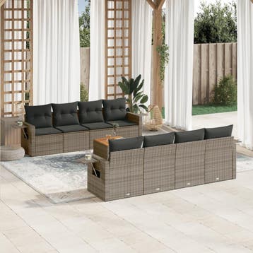 vidaXL 9-delige Loungeset met kussens poly rattan grijs, Verzenden, Nieuw, Loungeset