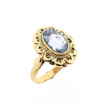 Gouden ring met aquamarijn, Gebruikt, Ophalen of Verzenden, Kleiner dan 17, Met edelsteen