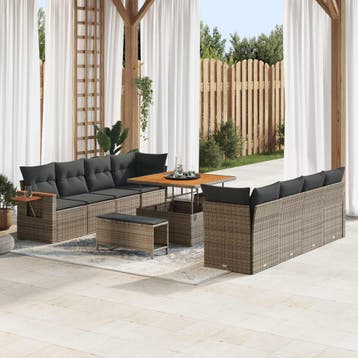 vidaXL Tuinbankenset 11 st Grijs poly rattan, Verzenden, Nieuw, Rotan, Meer dan 8 zitplaatsen
