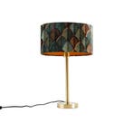 Tafellamp messing met ovale velours kap blad design 35cm -, Verzenden, Nieuw, Modern