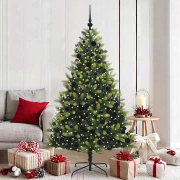 vidaXL Kunstkerstboom met scharnier 300 LEDs Groen 180 cm, Verzenden, Nieuw