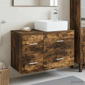 vidaXL Badkamermeubelset 2 st Gerookt eiken Bewerkt hout, Verzenden, Nieuw