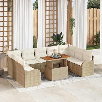 vidaXL Tuin Sofa Set 10 st 9-Aantal zitplaatsen beige en, Verzenden, Nieuw, Rotan, Meer dan 8 zitplaatsen