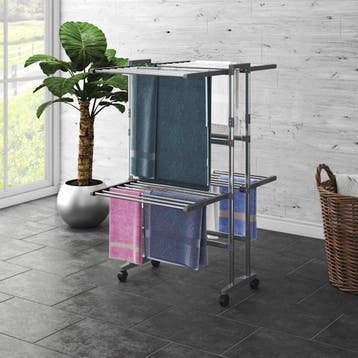 vidaXL Droogrek 2-laags met wieltjes 60x70x106 cm, Tuin en Terras, Verzenden, Nieuw