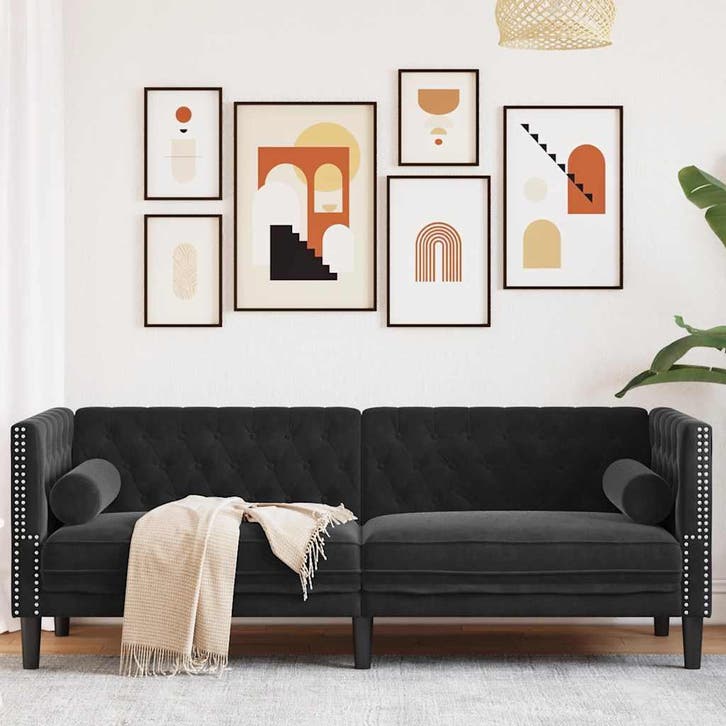 vidaXL Driezitsbank Chesterfield-stijl met bolsters fluweel, Huis en Inrichting, Banken | Bankstellen, Nieuw, Stof, Driepersoons