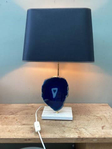 Willy Daro attr - Tafellamp - Agaat, travertijn , messing ,